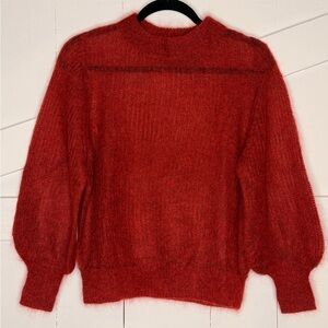 Margaret O'Leary Sheer Red Mockneck Sweater